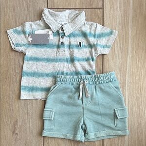 Splendid Striped Polo & Matching Teal Shorts Set-size 3-6m